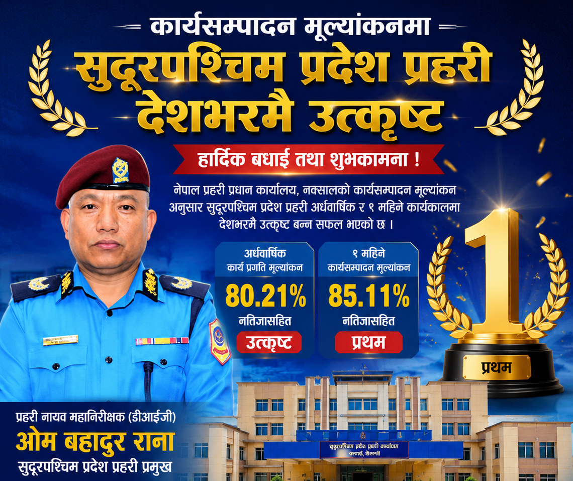 कार्यसम्पादन मूल्यांकनमा सुदूरपश्चिम प्रदेश प्रहरी देशकै उत्कृष्ट