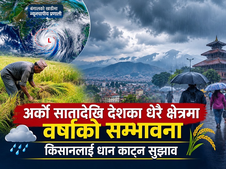 अर्को सातादेखि देशका धेरै क्षेत्रमा वर्षाको सम्भावना, किसानलाई धान काट्न सुझाव